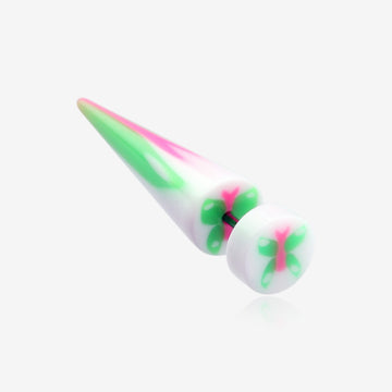 A Pair of Butterfly UV Acrylic Faux Taper Earring-White/Green